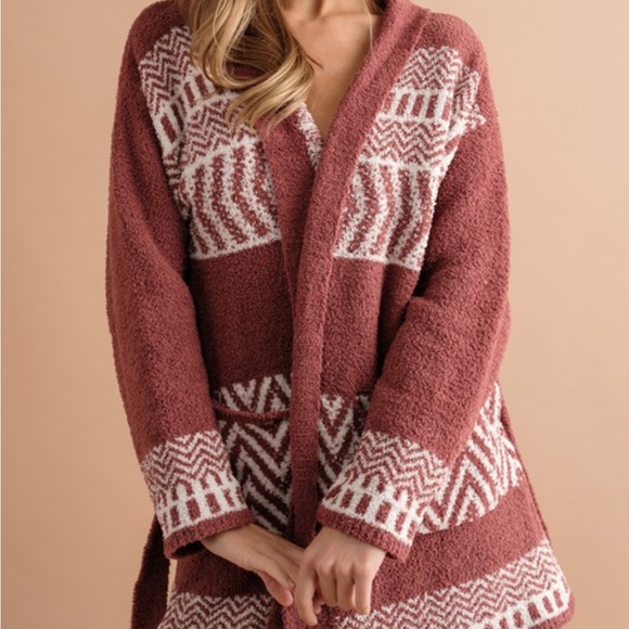 82. CLEARANCE Last 1! Soft pocket Burnt Red/light burgundy Aztec belted cardigan - Picture 7 of 12